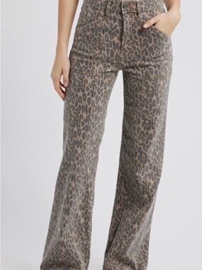 Leopard Print Boot Cut Jeans - Taupe/Black